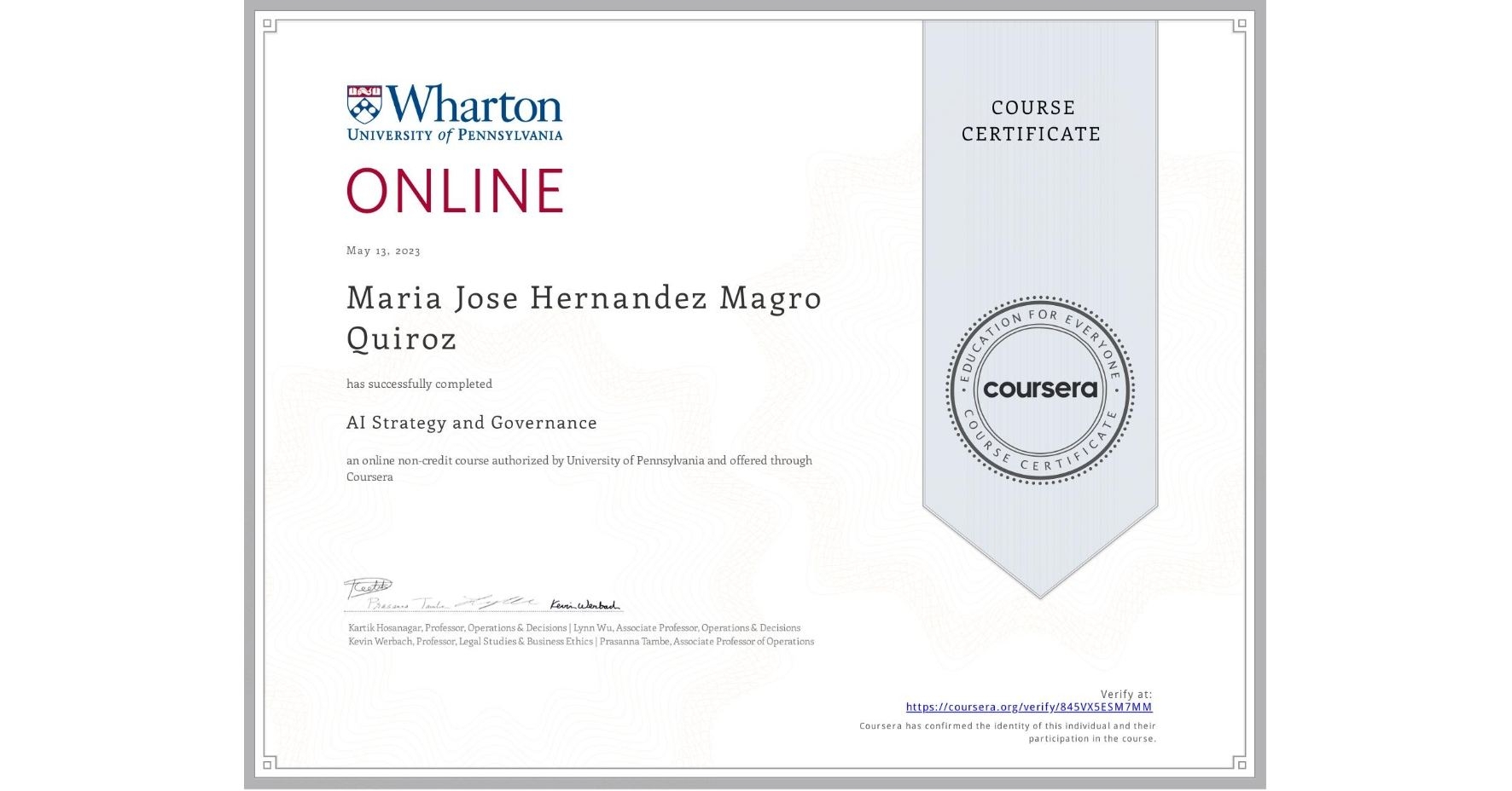 Completion Certificate for AI Strategy and Governance