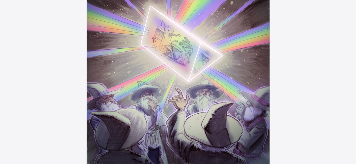 White Hat Wizards scrying into a Chroma Crystal
